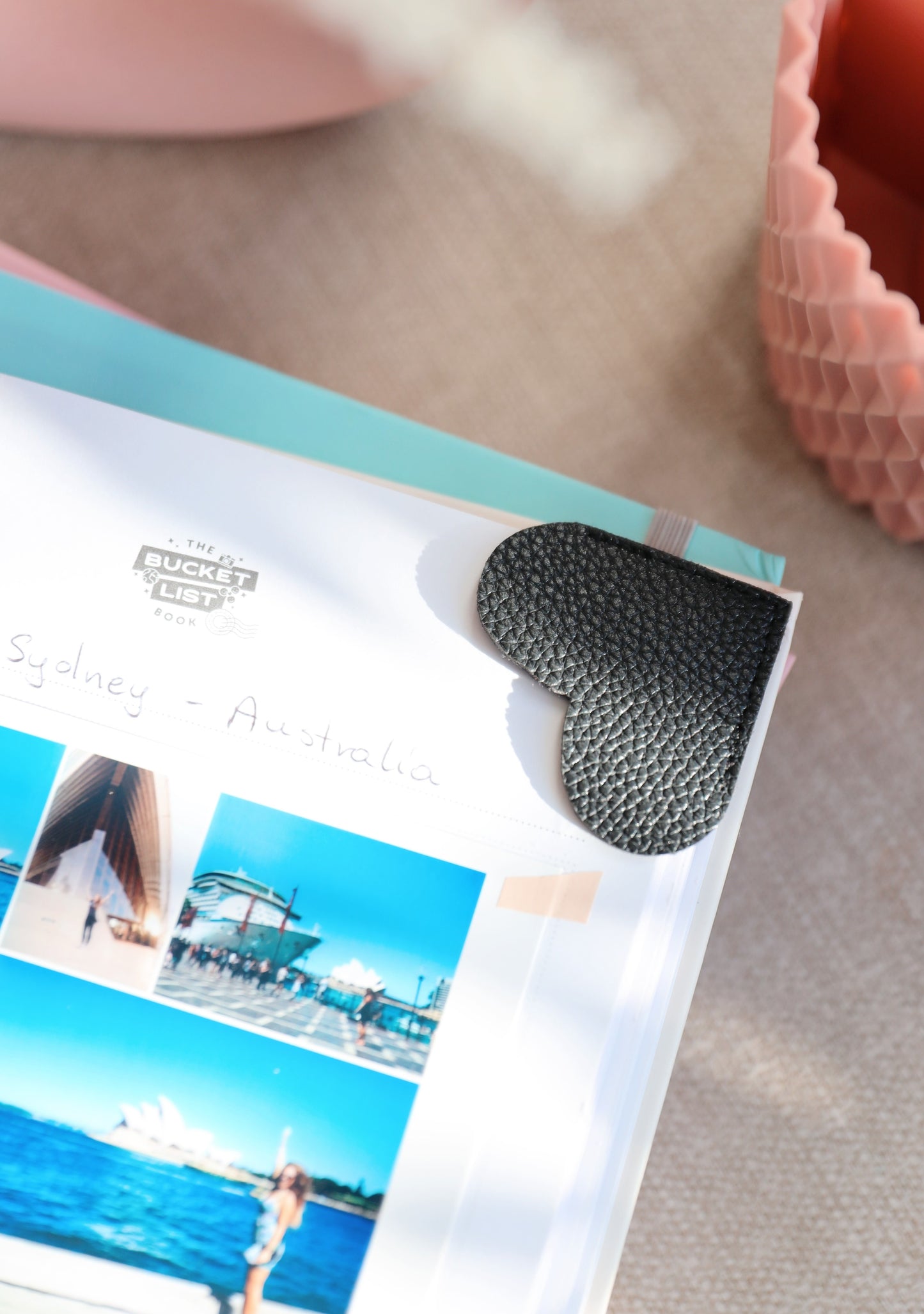 Heart-Shaped Faux Leather Bookmark - Black