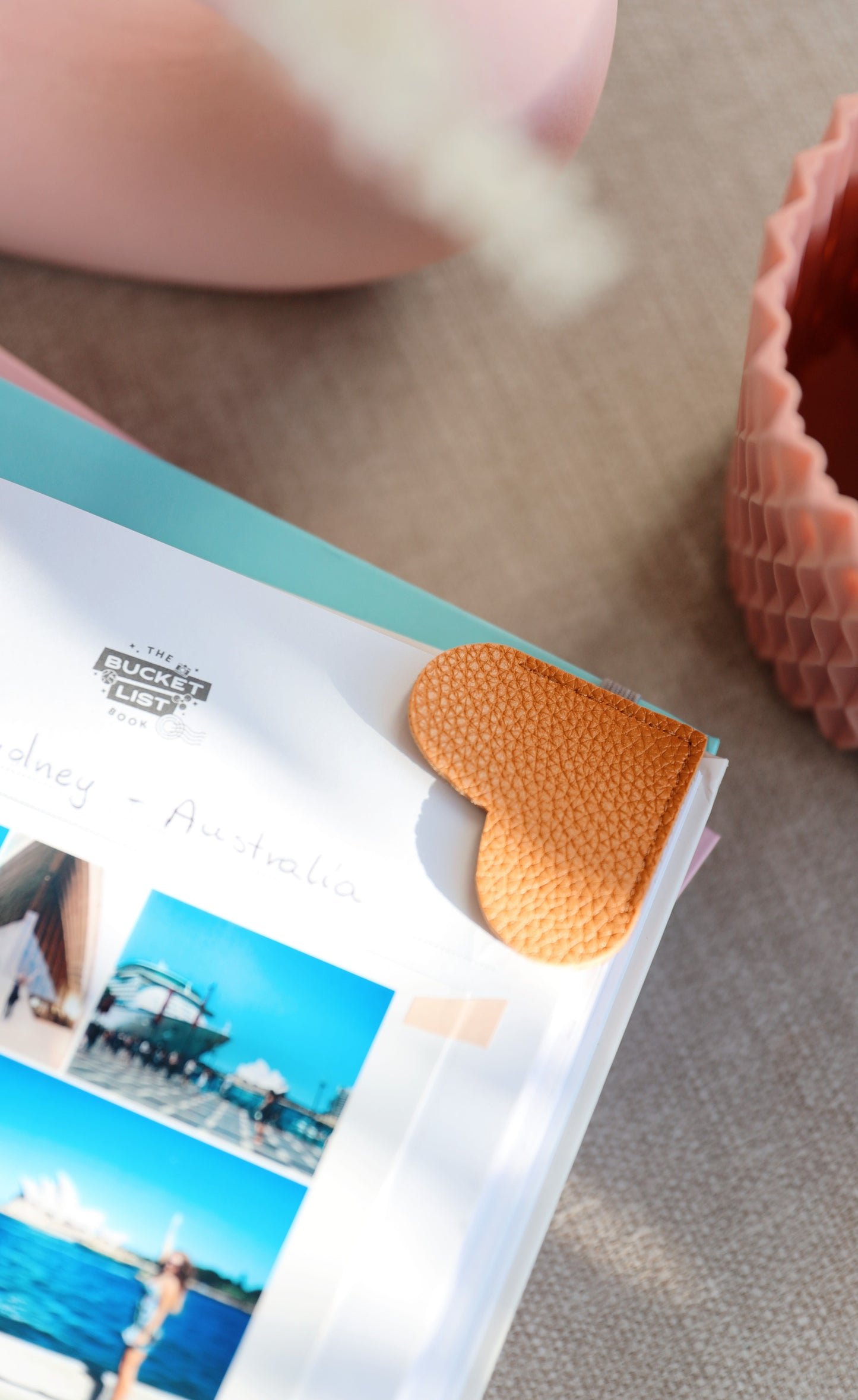 Heart-Shaped Faux Leather Bookmark - Orange